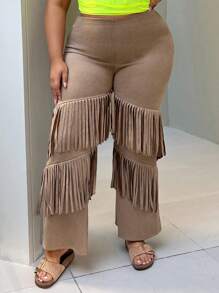 SHEIN SXY Vrouwen Grote maten Boho Franjes Sexy Wijduitlopende broek Met Scheuren details