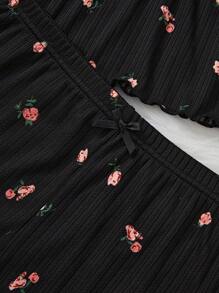 CottageSlumber 花卉印花荷葉邊背心上衣與短褲睡衣套裝 - 黑色 - 查看 3