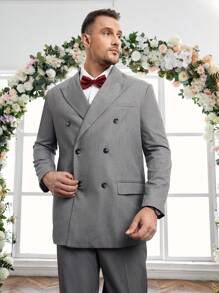 Manfinity VCAY Conjunto De Chaqueta De Traje De Manga Larga Con Solapa De Muesca Para Hombre De Talla Grande De 1 Pieza Y Pantalón De Traje De 1 Pieza - Gris - Ver 3