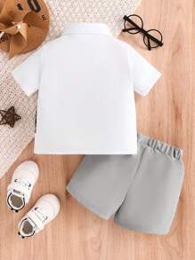 SHEIN Bộ quần áo vest, áo sơ mi kẻ caro 2 trong 1 phong cách học viện quý ông cho bé trai, mùa xuân/hè - Nhiều màu - Xem 2