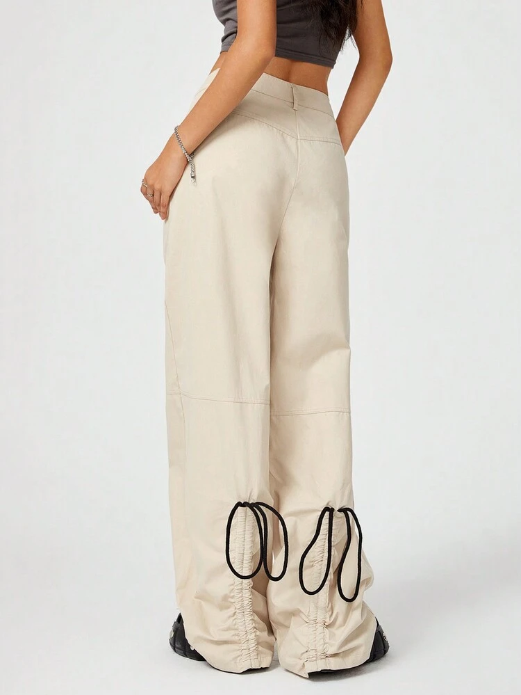 Drawstring Waist Multi-Functional Wide Leg Extra Long Cargo Pants