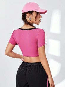 SHEIN Qutie Của phụ nữ Thon gọn Quần skinny Áo thun Với Tương phản - Nhiều màu - Xem 2