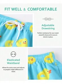 Manfinity Nam Vịt Cartoon In Xanh Dây rút Quần short đi biển Cho mùa hè , Bơi lội - Màu xanh lam - Xem 6