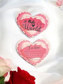 新生嬰兒女郎情人節主題心形紀念木盤出生公告牌 - 彩色 - 查看 5