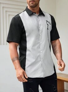 Manfinity Homme Camisa Masculina Plus Size Contrastante De Manga Curta Com Design Estampado - Cinza Claro - Visão 5
