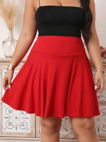 Elenzga 大码女式飘逸短裙，适合新年服装 - 紅色 - 查看 4