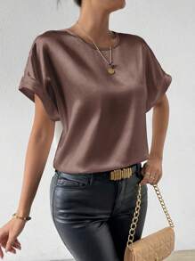 Chiquease Women's Batwing Sleeve Top With Back Keyhole Design - Rust Brown - View 4