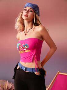 THE POWERPUFF GIRLS X SHEIN Hình ảnh hoạt hình và chữ cái Dây rút Xù Ống ngọn - Màu Hồng Tươi - Xem 5