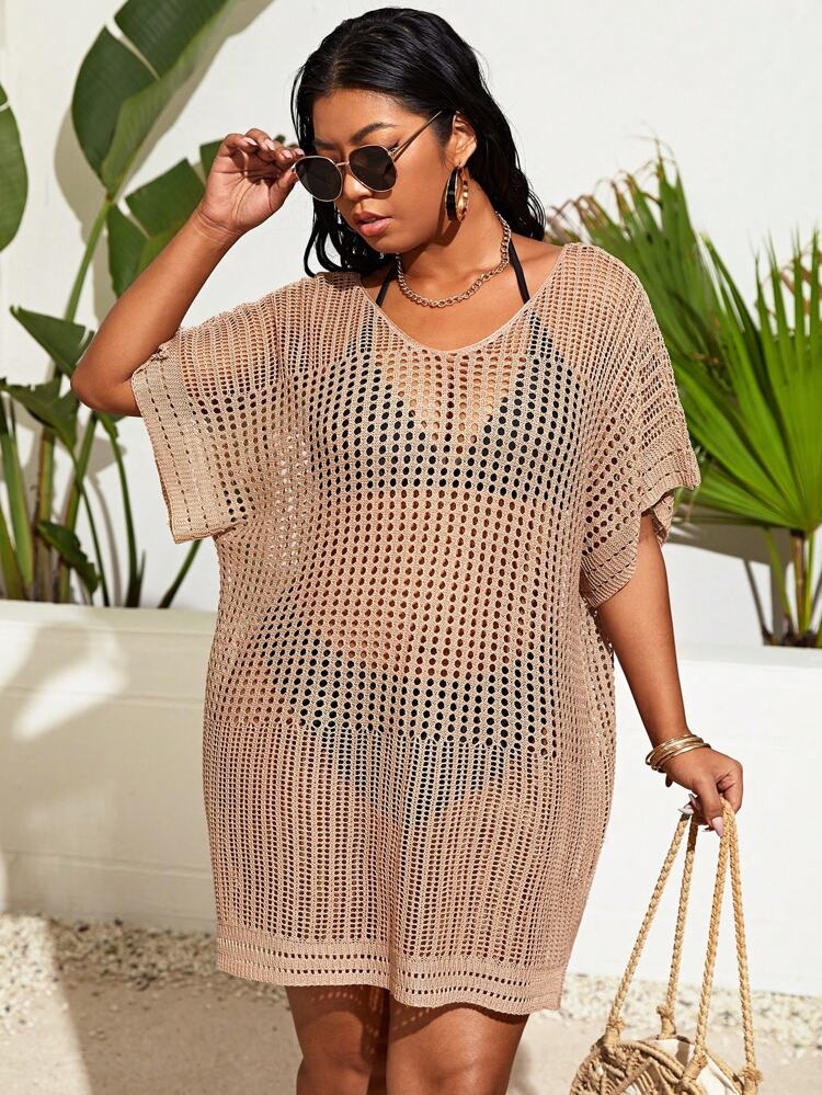 Plus Size Hollow Out Split Thigh Cover Up Summer