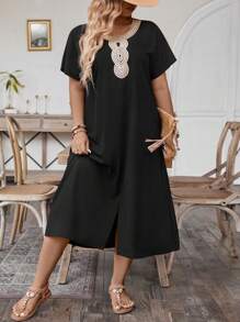 SHEIN LUNE Kích thước lớn Dệt Dây đeo Nối Đầm - màu đen - Xem 4