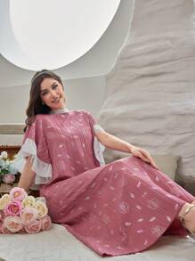 Modelyn Löv & Blommigt Tryck Färgblock Nederkant med volanger Klänningar - Rosa - Visa 5