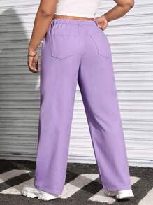 SHEIN EZwear 大尺碼休閒純色百搭牛仔褲 - 紫色 - 查看 2