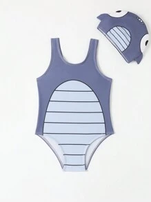 嬰兒男童卡通印花背心一件式泳衣 - 灰色 - 查看 4