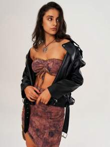 Bohemela 度假女士扎染無肩帶管頂和裙子套裝 - 棕色 - 查看 2