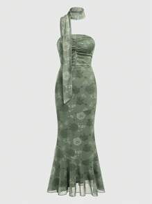 ROMWE Của phụ nữ Retro Hoa Quây Lưới Váy nàng tiên cá - màu xanh lá - Xem 1