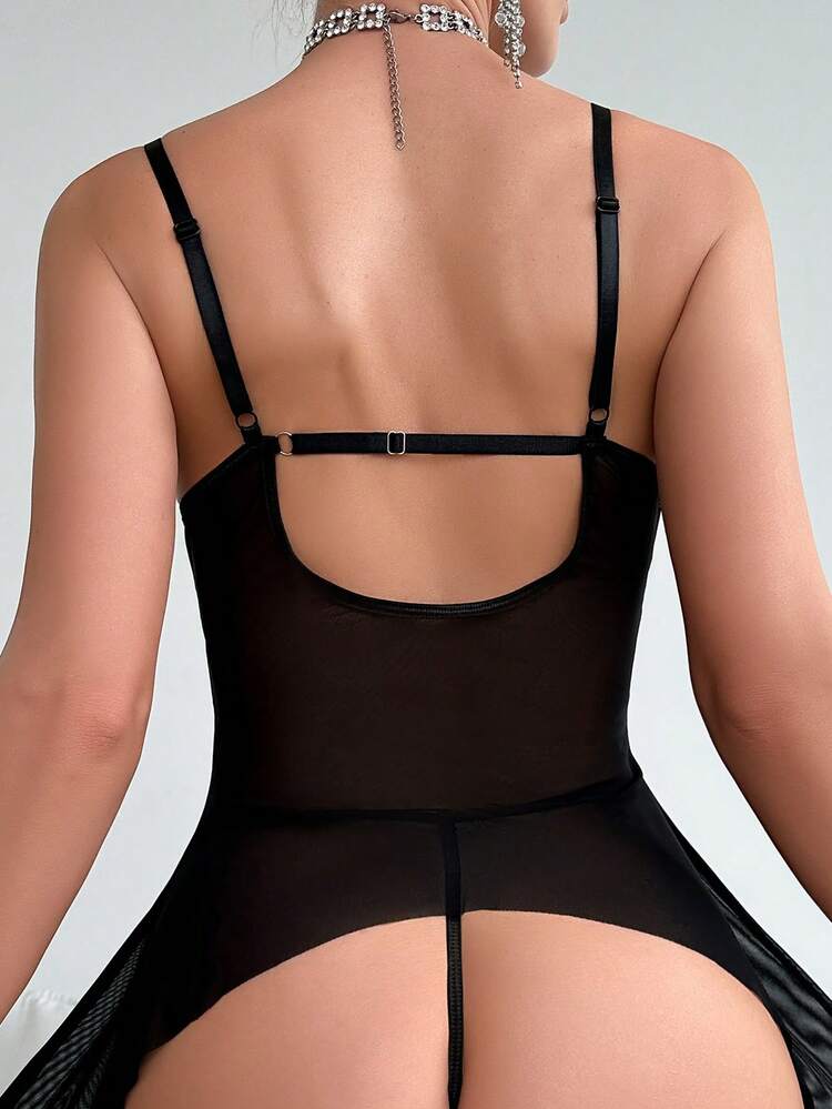 Ladies' Mesh/Lace Patchwork See Through Sexy Lingerie Set