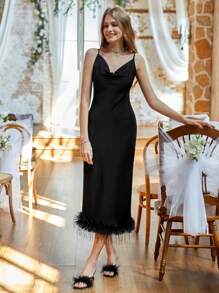 Aveloria Sleeveless Feather-Printed Dress - Black - View 3