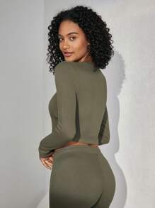 Ocili Top Para Ropa De Casa Ajustado Y Corto Para Mujeres - Verde militar - Ver 2