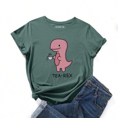 만화와 레터 그래픽 티셔츠 여성용 탑