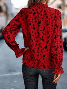 SHEIN LUNE Blusa De Manga Larga Con Volantes Y Estampado Estampado Para Mujer - Rojo - Ver 2