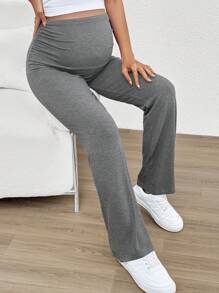 SHEIN Maternity Supportive Adjustable Waistband Pants - Dark Grey - View 3