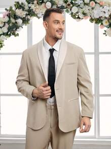 Manfinity VCAY Men's Plus Size Woven Casual Suit 2pcs/Set - Apricot - View 3