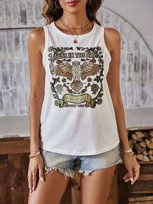 SHEIN LUNE Women Tank Tops & Camis Hewan Huruf Casual - Putih - View 3