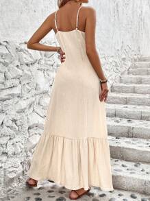 Breezaya Vestido Cami Con Dobladillo Con Ribete Texturizado De Color Sólido - Albaricoque - Ver 2