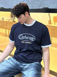 DAZY Camiseta de manga corta con estampado de letras para hombres, vuelta al colegio en verano, camisetas gráficas