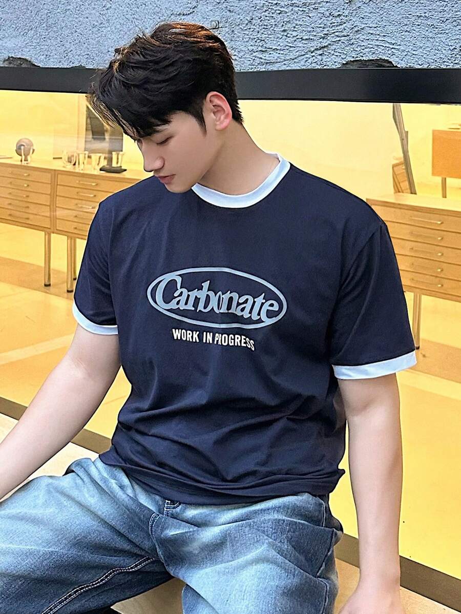 DAZY Camiseta de manga corta con estampado de letras para hombres, vuelta al colegio en verano, camisetas gráficas