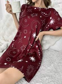 SHEIN Vestido de dormir de manga corta con estampado de cielo estrellado - Multicolor - Ver 6