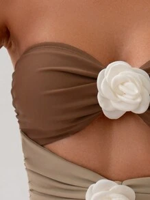 Swim Lushoire Women's 3-Layer Floral Splice Designed One-Piece Swimsuit For Summer Beach Vacation - Multicolor - View 5