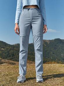 In My Nature 女款純色喇叭褲戶外長褲 - 灰色 - 查看 5