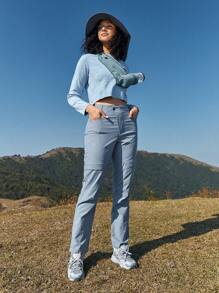 In My Nature 女款純色喇叭褲戶外長褲 - 灰色 - 查看 4