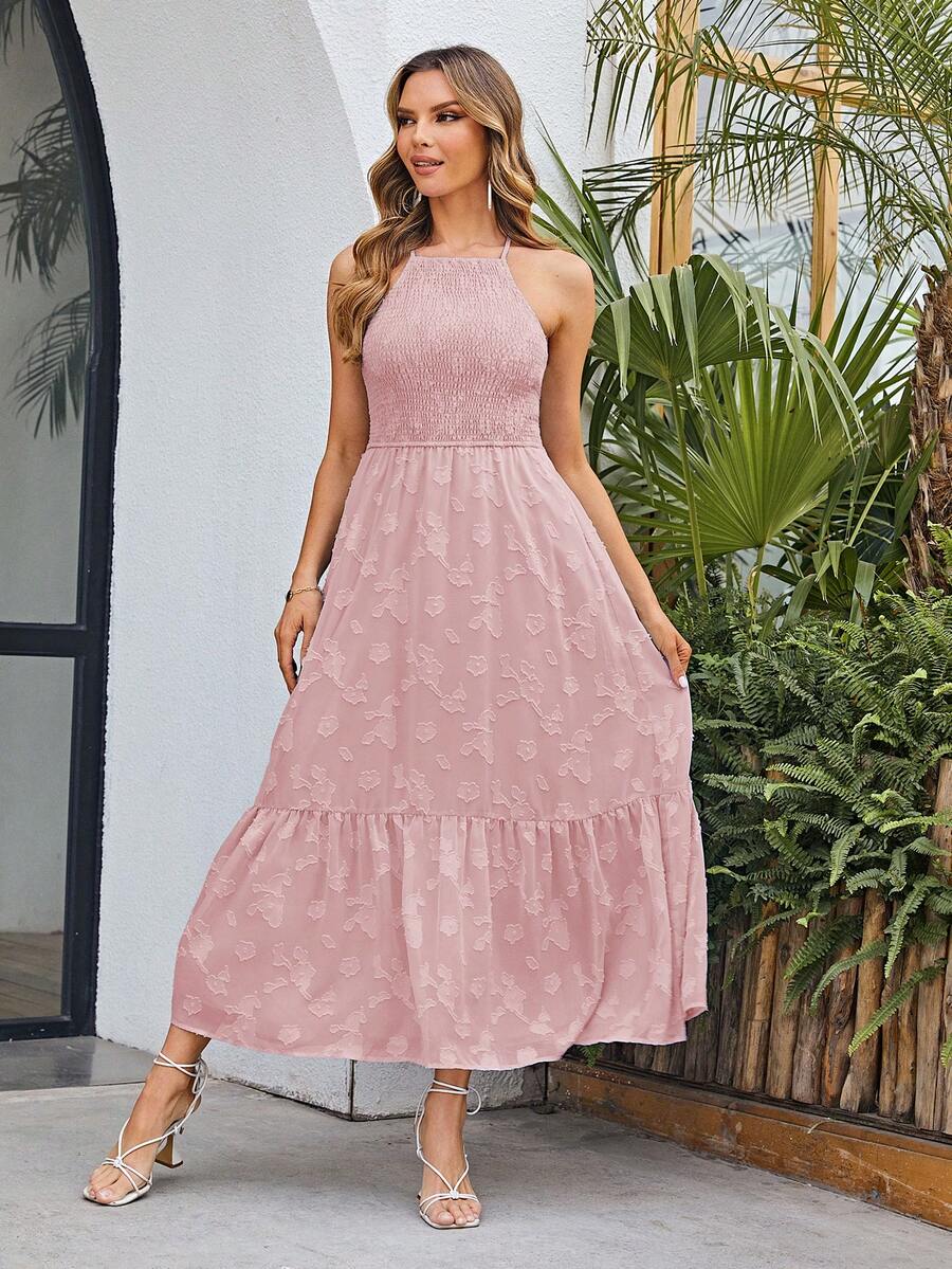 Simplee Robe En Jacquard À Panneaux À Fronces Pour Femme - Rose bonbon - Voir 1