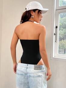 SHEIN EZwear Women's Deep V-Neck Halter Bodysuit
