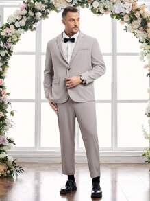 Mainfolk Men's Plus Size Jacquard Weave Suit Jacket And Pants Set - Silver - View 1