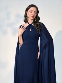Modelyn 女士斗篷袖荷葉領連身裙 - 寶藍色 - 查看 3