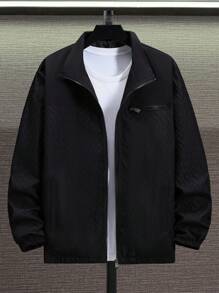 Manfinity Homme Chaqueta De Hombre Con Cremallera De Color Sólido - Negro - Ver 1