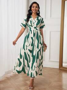 SHEIN Clasi Women's Random Printed Batwing Sleeve Dress Maxi Women Outfit - Multicolor - View 1