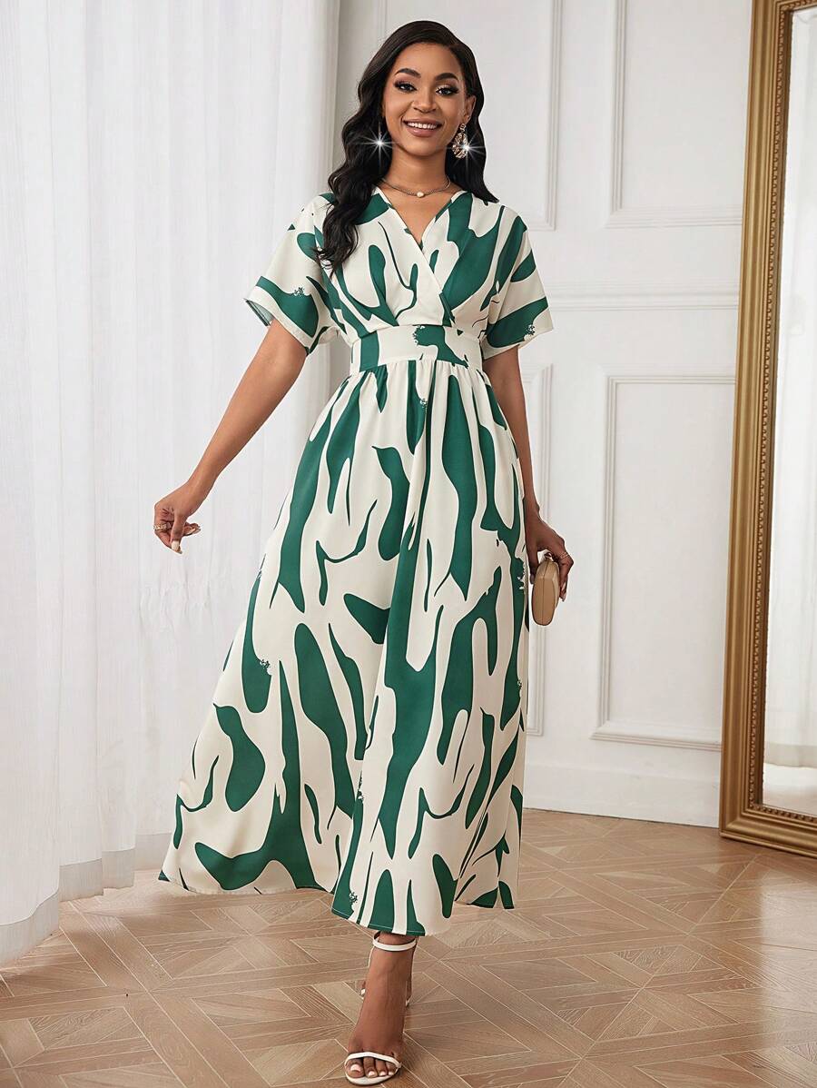 SHEIN Clasi Women's Random Printed Batwing Sleeve Dress Maxi Women Outfit - Multicolor - View 1