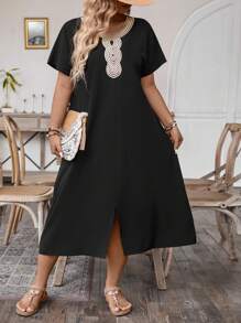 SHEIN LUNE Kích thước lớn Dệt Dây đeo Nối Đầm - màu đen - Xem 1