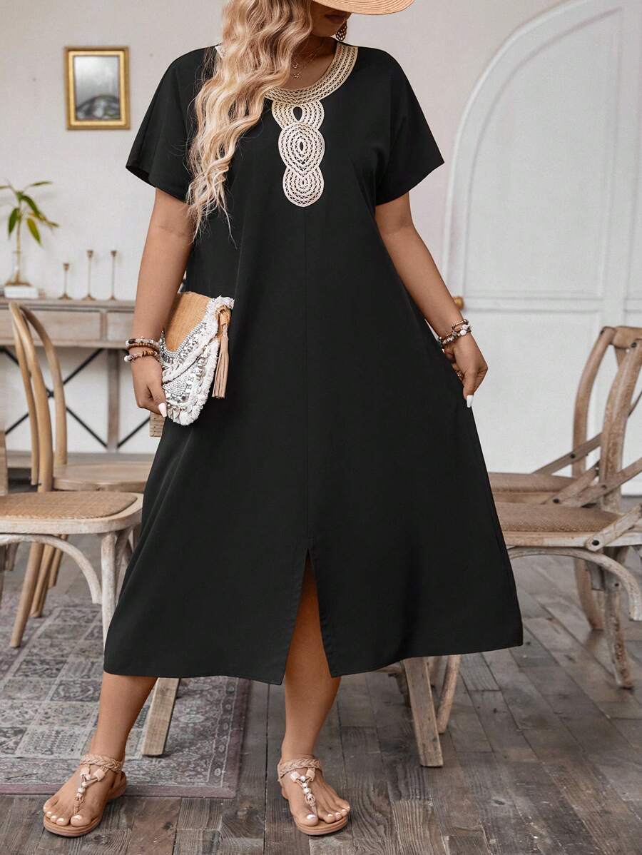 SHEIN LUNE Kích thước lớn Dệt Dây đeo Nối Đầm - màu đen - Xem 1