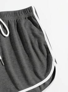 SHEIN EZwear Two-Piece Set Color Block Trim Elastic Waist Shorts - Dark Grey - View 4
