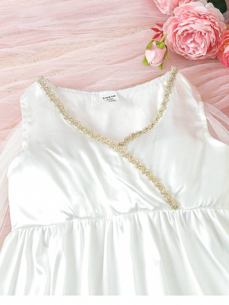 Elegant And Comfortable  Silk Mesh Shawl Baby Girls' Ramadan Dress