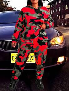 EMERY ROSE Women's Plus Size Camouflage Print Hooded Two-piece Set - Multicolor - View 3