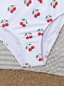 Tween Girls' Cherry Print Halter Neck Bikini Set With Separate Swimwear Summer Holiday - Multicolor - View 4