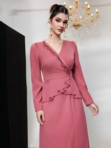 Modelyn Conjunto de 2 piezas de blusa de manga larga con volantes y falda de parches
