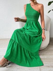 Breezaya Đầm Maxi Không Tay Một Vai Thời Trang Cho Nữ Có Tấm Xếp Ly Đi Biển - màu xanh lá - Xem 8