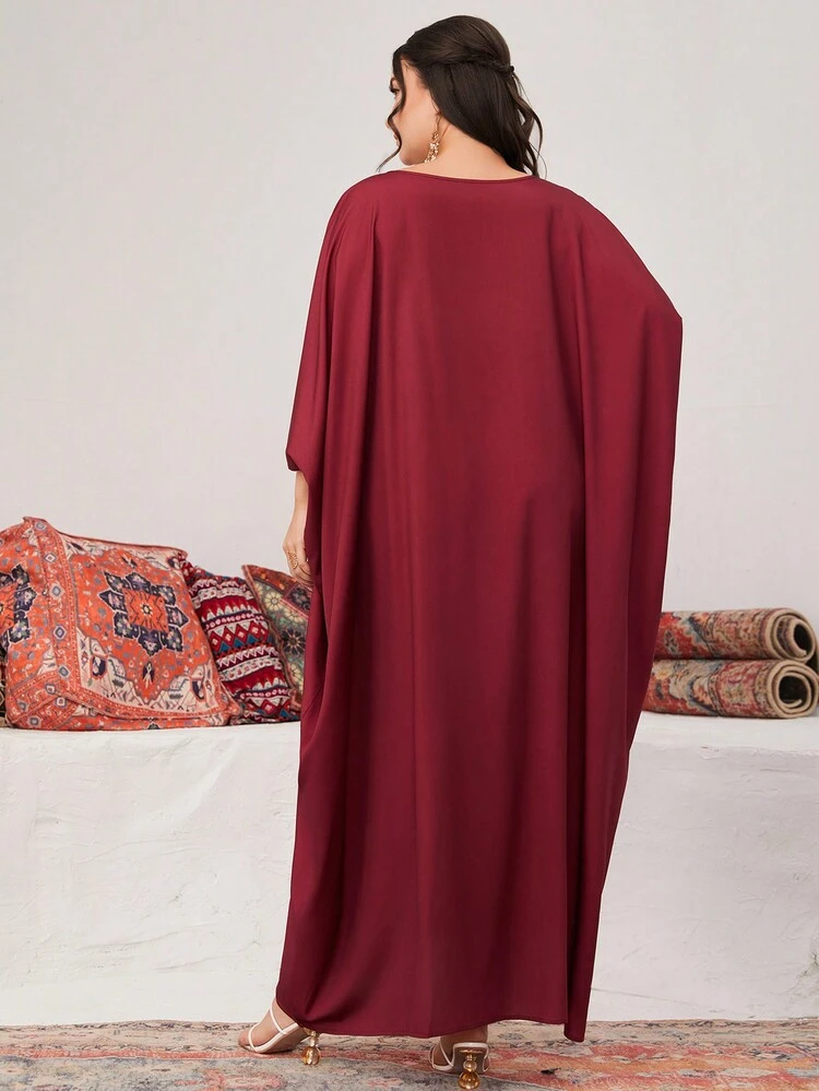 Plus Size Printed Round Neck Arabian Clothing Kaftan Jalabiya Dress